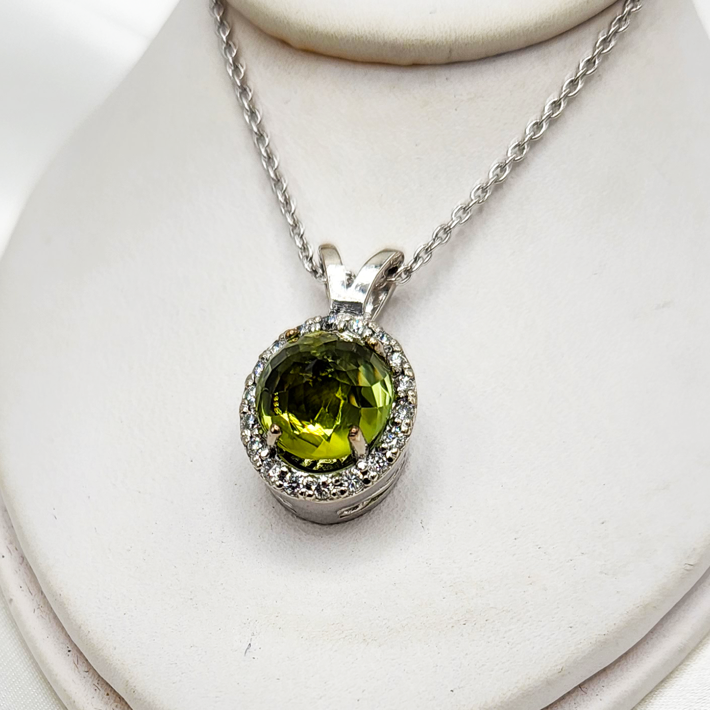 peridot and diamond necklace white gold