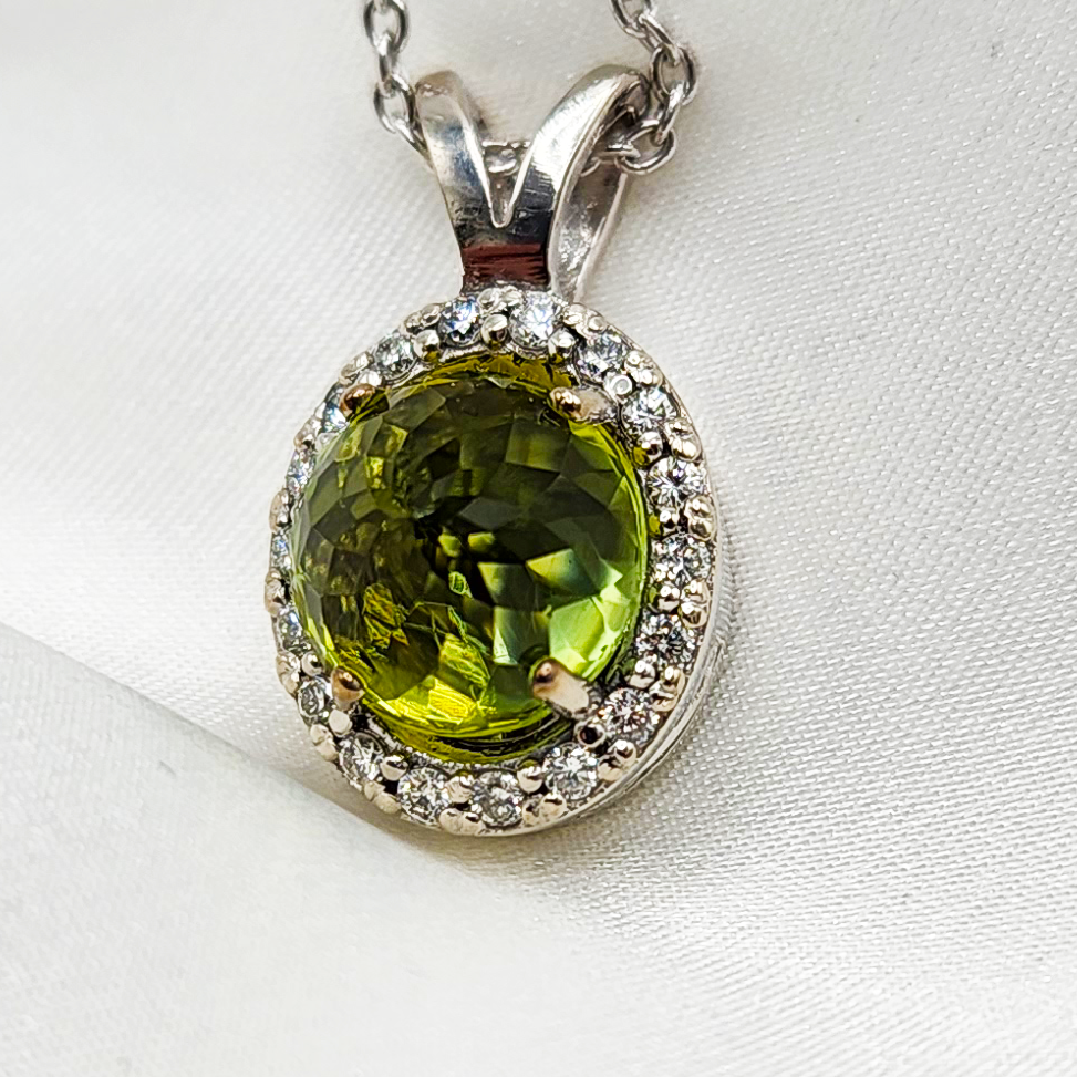 Oval Peridot and Diamond Accent Twist Necklace in Sterling Silver with 14K  Gold Plate | Zales